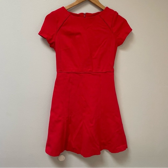 J. Crew Red Short Sleeve Flounce Ponte Fit & Flare Dress 0 - Picture 1 of 9
